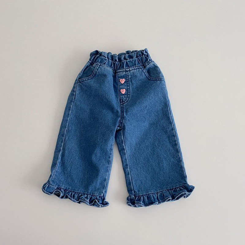 Baby Clothing Wash - Bolsos babados infantis calça jeans casual,