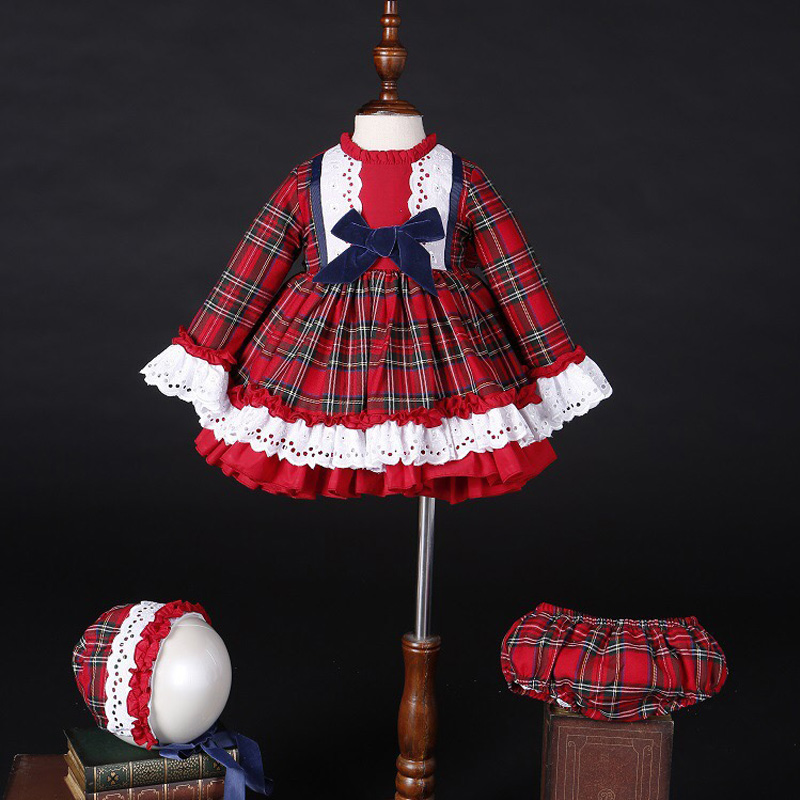 Baby Z Clothing - Vestido de Princesa Vintage Xadrez Vermelho
