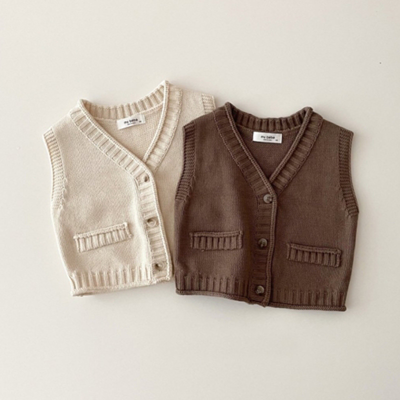 Knit Cardigan Infant - 2025 outono novo bebê sem mangas