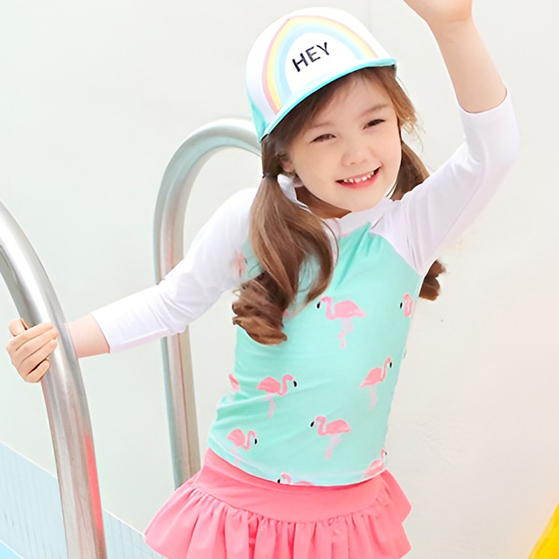Meninas impressas mangas compr - Baby Swimwear Uv avaliação e preço